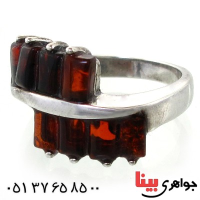 انگشتر کهربا درجه یک زنانه درشت مدل موج _کد:11019