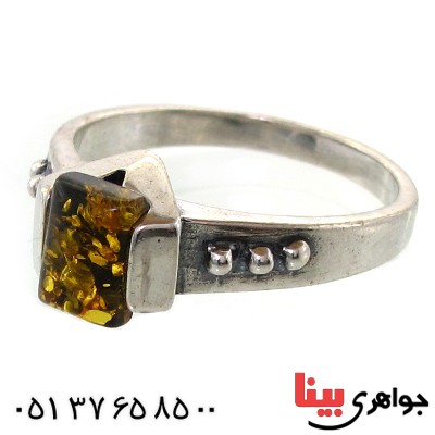 انگشتر کهربا درجه یک زنانه مدل عتیقه و قدیمی _کد:11020