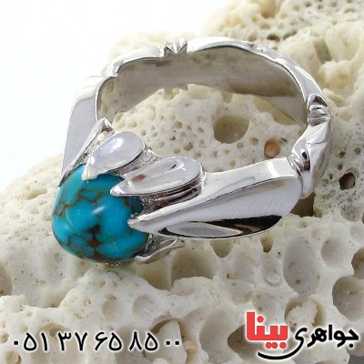 انگشتر فیروزه نیشابوری شجری مردانه دور اشکی _کد:1568