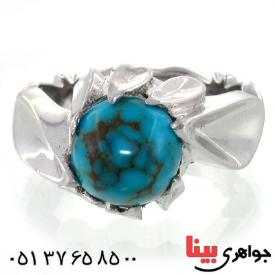 انگشتر فیروزه نیشابوری شجری مردانه دور اشکی _کد:1568