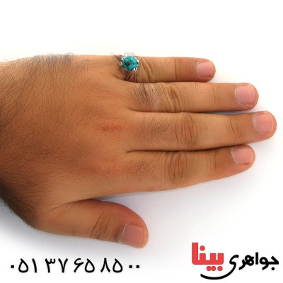 انگشتر فیروزه نیشابوری شجری مردانه دور اشکی _کد:1568