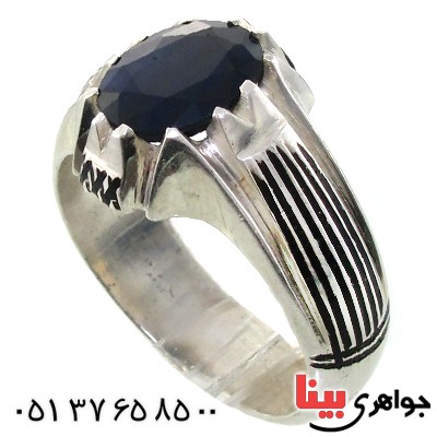 انگشتر یاقوت کبود مردانه مدل خطی _کد:11078