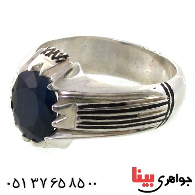 انگشتر یاقوت کبود مردانه مدل خطی _کد:11078