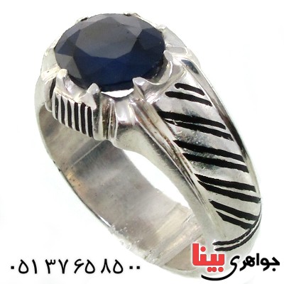 انگشتر یاقوت کبود مدل دوخطی _کد:11079