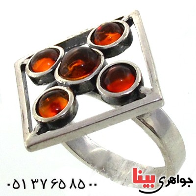 انگشتر کهربا درجه یک زنانه مدل پنج نگین _کد:11087