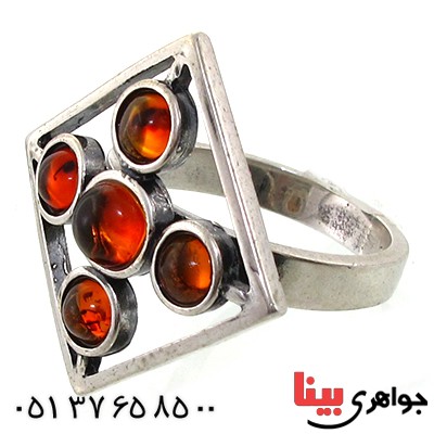 انگشتر کهربا درجه یک زنانه مدل پنج نگین _کد:11087