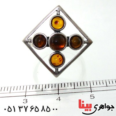 انگشتر کهربا درجه یک زنانه مدل پنج نگین _کد:11087