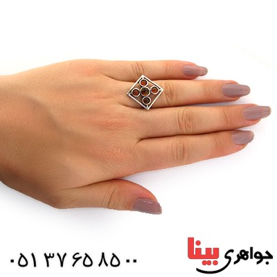 انگشتر کهربا درجه یک زنانه مدل پنج نگین _کد:11087