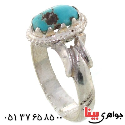 انگشتر فیروزه نیشابوری شجری بیضی سنتی _کد:11089