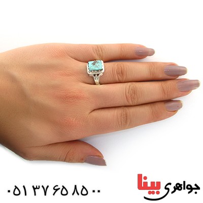 انگشتر فیروزه نیشابوری شجری مربعی سنتی _کد:11092