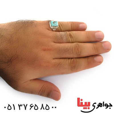 انگشتر فیروزه نیشابوری شجری مربعی سنتی _کد:11092