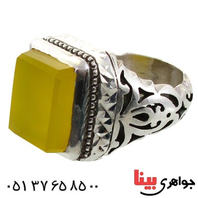 انگشتر عقیق شرف الشمس ناب مردانه آینه کاری شیک _کد:1571