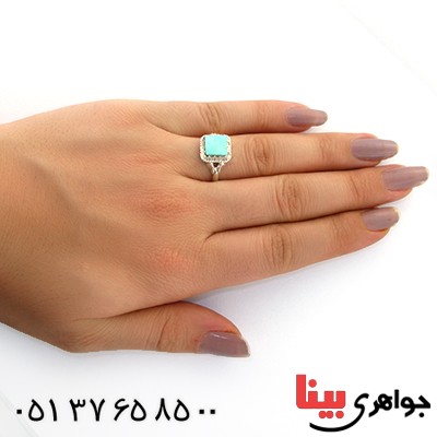انگشتر فیروزه نیشابوری شجری مربعی سنتی _کد:11093