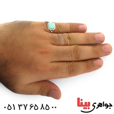 انگشتر فیروزه نیشابوری شجری مربعی سنتی _کد:11093