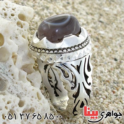 انگشتر عقیق باباقوری ممتاز مردانه درشت آینه کاری _کد:1573