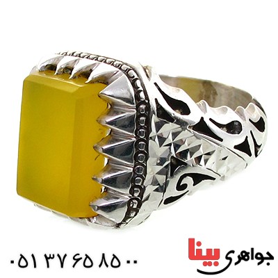 انگشتر عقیق شرف الشمس ناب مردانه آینه کاری و شبکه کاری _کد:1574