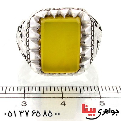 انگشتر عقیق شرف الشمس ناب مردانه آینه کاری و شبکه کاری _کد:1574