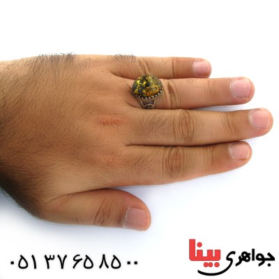 انگشتر کهربا درجه یک مردانه مدل عتیقه درشت _کد:11101