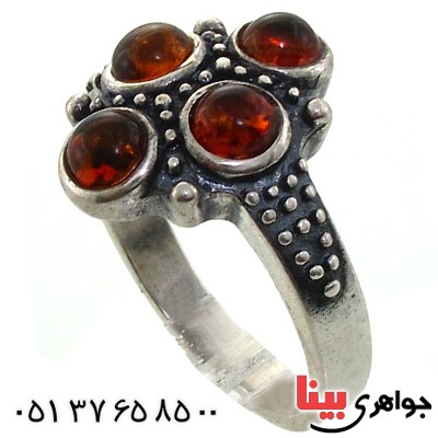 انگشتر کهربا درجه یک زنانه مدل چهار نگین _کد:11102