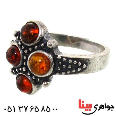 انگشتر کهربا درجه یک زنانه مدل چهار نگین _کد:11102