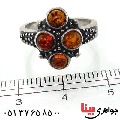 انگشتر کهربا درجه یک زنانه مدل چهار نگین _کد:11102