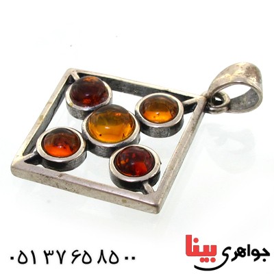 گردنبند کهربا درجه یک زنانه مدل عتیقه پنج نگین _کد:11104