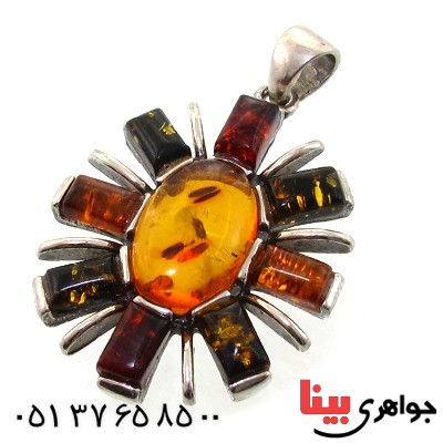 گردنبند کهربا درجه یک زنانه مدل خورشیدی _کد:11105