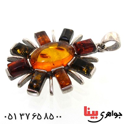 گردنبند کهربا درجه یک زنانه مدل خورشیدی _کد:11105