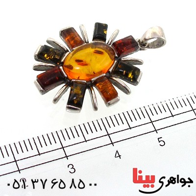 گردنبند کهربا درجه یک زنانه مدل خورشیدی _کد:11105