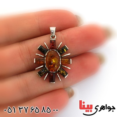 گردنبند کهربا درجه یک زنانه مدل خورشیدی _کد:11105