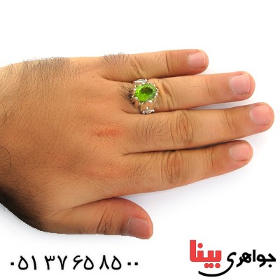 انگشتر زبرجد ناب مردانه مدل خطی دور چنگی _کد:1583