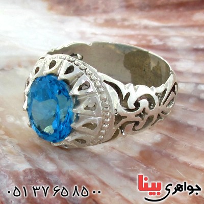 انگشتر توپاز ناب اسلیمی دور چنگی _کد:1585