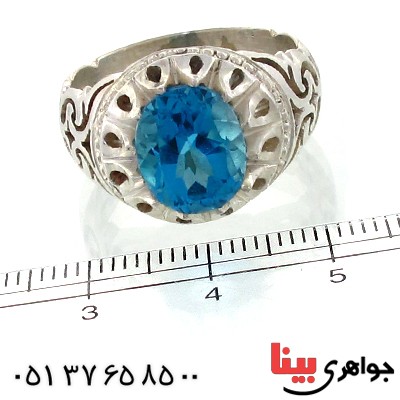 انگشتر توپاز ناب اسلیمی دور چنگی _کد:1585