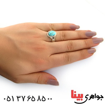 انگشتر فیروزه نیشابوری شجری مدل بیضی درشت _کد:11111