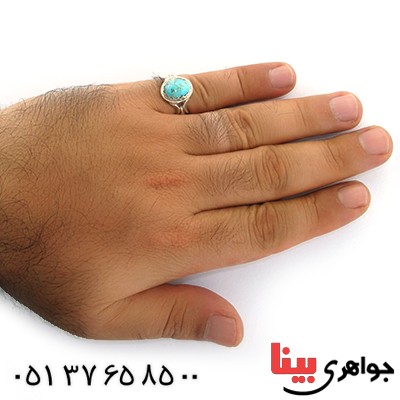 انگشتر فیروزه نیشابوری شجری مدل بیضی درشت _کد:11111