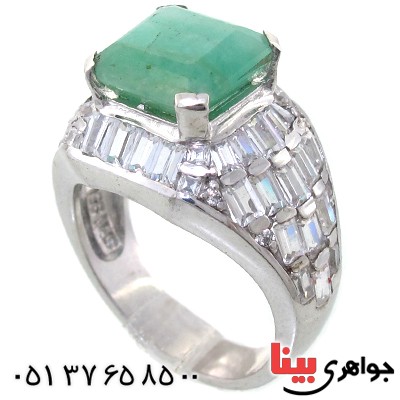 انگشتر زمرد زنانه درشت پرنگین رادیوم لوکس _کد:11128