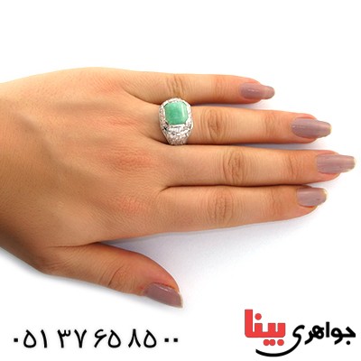 انگشتر زمرد زنانه درشت پرنگین رادیوم لوکس _کد:11128