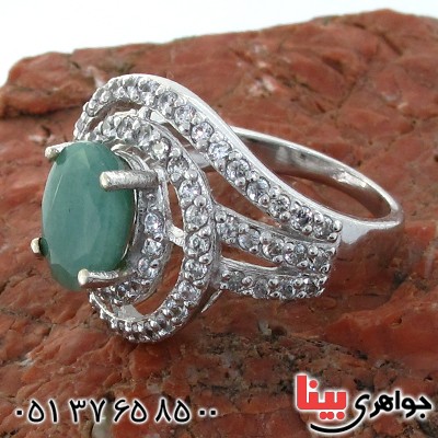انگشتر زمرد زنانه نگین دار رودیوم لوکس _کد:11130