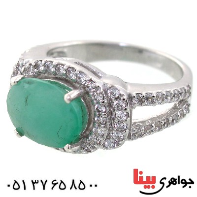 انگشتر زمرد زنانه مدل بیضی رودیوم لوکس _کد:11131