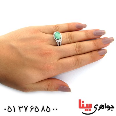 انگشتر زمرد زنانه مدل بیضی رودیوم لوکس _کد:11131