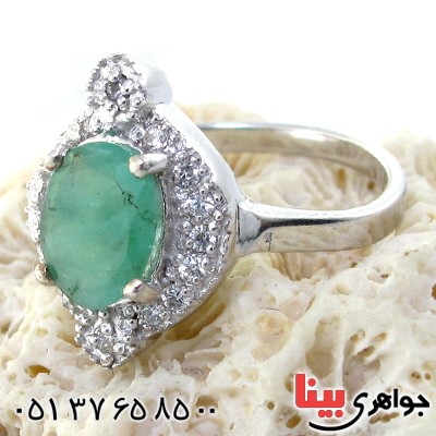 انگشتر زمرد زنانه بیضی رودیوم لوکس مدل راشین _کد:11138
