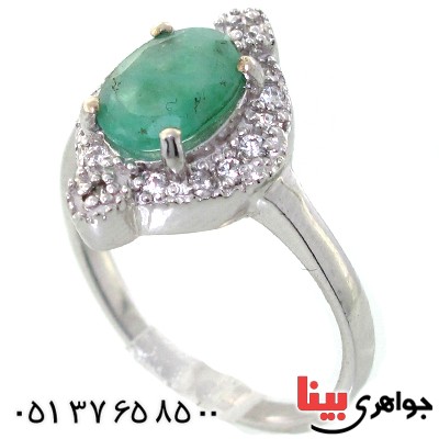 انگشتر زمرد زنانه بیضی رودیوم لوکس مدل راشین _کد:11138