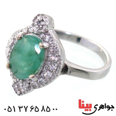 انگشتر زمرد زنانه بیضی رودیوم لوکس مدل راشین _کد:11138
