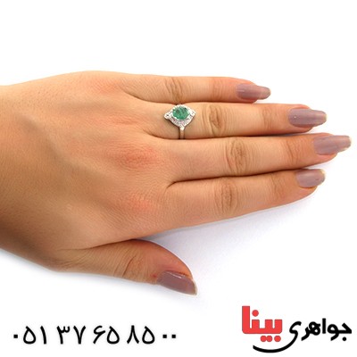 انگشتر زمرد زنانه بیضی رودیوم لوکس مدل راشین _کد:11138