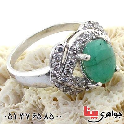 انگشتر زمرد زنانه رودیوم لوکس مدل آذرنوش _کد:11144
