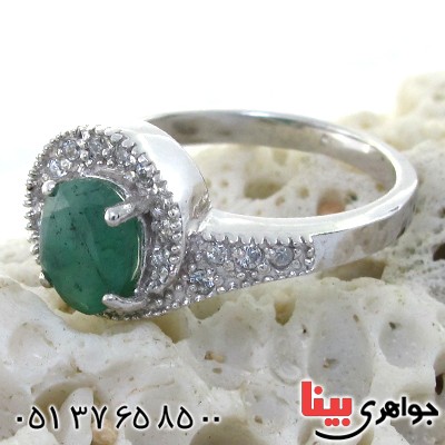 انگشتر زمرد زنانه رودیوم لوکس مدل نوشین _کد:11156