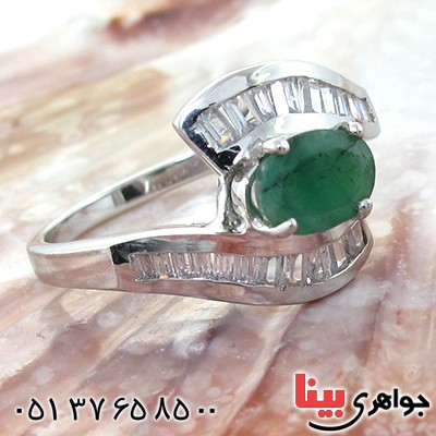انگشتر زمرد زنانه رودیوم لوکس مدل دلارا _کد:11160