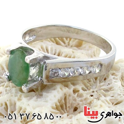 انگشتر زمرد زنانه رودیوم لوکس مدل نگاره _کد:11162