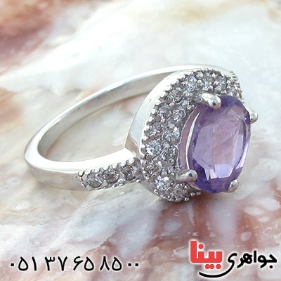 انگشتر آمتیست زنانه خوشرنگ رودیوم لوکس _کد:11163