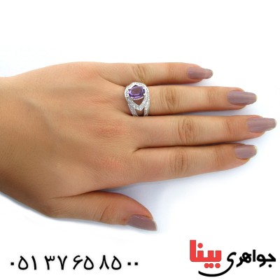 انگشتر آمتیست زنانه نگین دار رادیوم لوکس مدل چشم _کد:11173